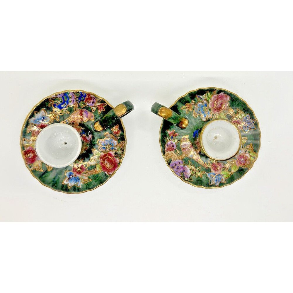 ISO Vintage Fitz And Floyd Green Birds and Flowers Hand Painted Candle Holders - Picture 6 of 7